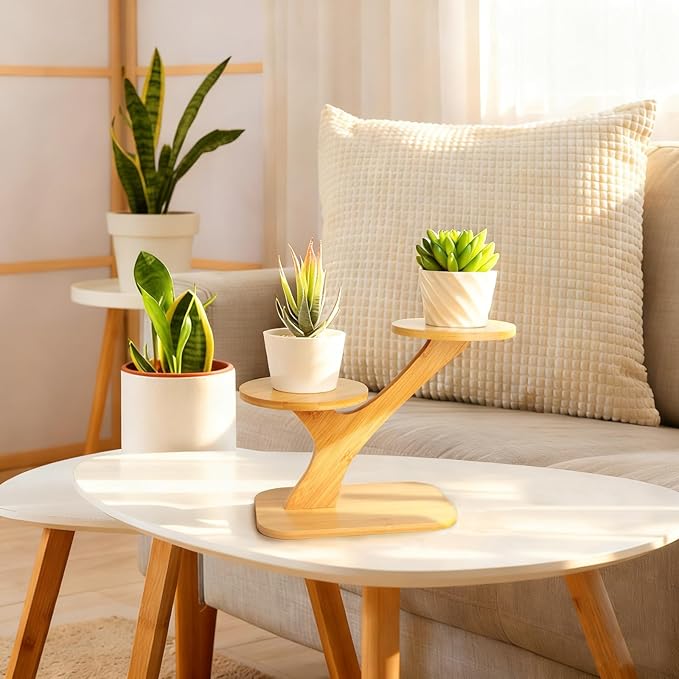 XXXFLOWER Wood Plant Stand for Indoor,Small Desktop Plant Stand,3 Tier Succulent Windowsill Shelf Holders for Balcony Home Office Garden Patio Gift（Pots NOT Included）