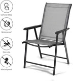 Giantex Set of 2 Patio Folding Chairs, Outdoor Chairs with Armrest, Portable Dining Chairs for Porch Camping Pool Beach Deck Lawn Garden, 2-Pack Patio Sling Chairs, Metal Frame, Grey