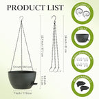 12 Inch Hanging Baskets 2 PC with Chains, Self-Watering Hanging Planters for Indoor Outdoor Plants, Plastic Hanging Flower Pots, Black with Green Speckles