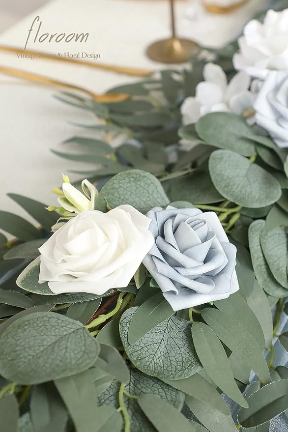 Artificial Eucalyptus Garland, 6 ft Dusty Blue Faux Silk Vine