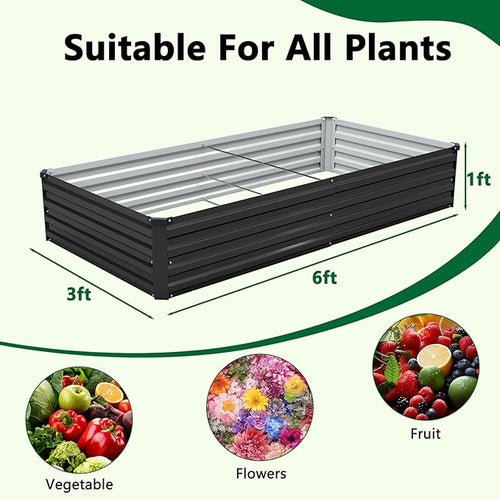 2 Pack 6x3x1FT Galvanized Raised Garden Beds Kit Outdoor Metal Gardening Planter Box for Vegetable Elevated Flower Herbs,Black