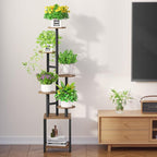 Plant Stand Indoor with Grow Light,6-Tiered Tall Plant Stand Indoor, Metal Plant Shelf with Adjustable Light, Ideal for Living Room, Garden, Patio (Black Brown)