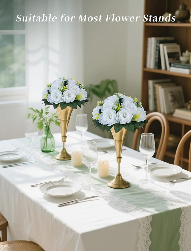 Artificial Flowers: White Faux Silk Rose Ball Centerpiece, 3-in-1