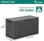 YITAHOME 100 Gallon Resin Deck Box, Weather Resistant Outdoor Storage Box, Lockable Indoor Outdoor Storage for Supplies and Essentials, Dark Gray