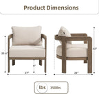 Outdoor Furniture Set, 2Pcs Patio Armchairs, Metal Modern Outside Furniture with 6'' Thick Cushions, Outdoor Conversation Set Balcony Chairs for Backyard, Porch,Deck, Beige