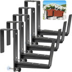 Window Box Brackets, Adjustable Planter Box Brackets, Heavy Duty Iron Flower Box Brackets for Railings, with Enhanced Bottom Support - Perfect for Balconies, Fences, and Gardens (Black, 6 Pack)