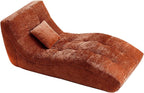 Chaise Lounge Chair with Curved Back, Modern Upholstered Recliner Sofa, Tufted Accent Lounger Comfortable Lazy Chair for Bedroom, Apartment (Orange)