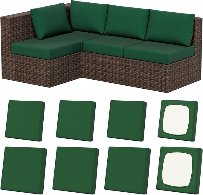 Cushion Covers 8 Pack, Stretch Fit Dark Green Outdoor Patio Slipcovers