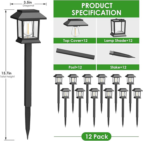 12 Pack Solar Pathway Lights Waterproof – Black