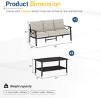 RoyalCraft 3 Seats Outdoor Patio Furniture Set, Outdoor Metal Sectional Furniture with Cushions, Outdoor Conversation Set with Coffee Table for Balcony, Backyard, Garden, Deck, Beige