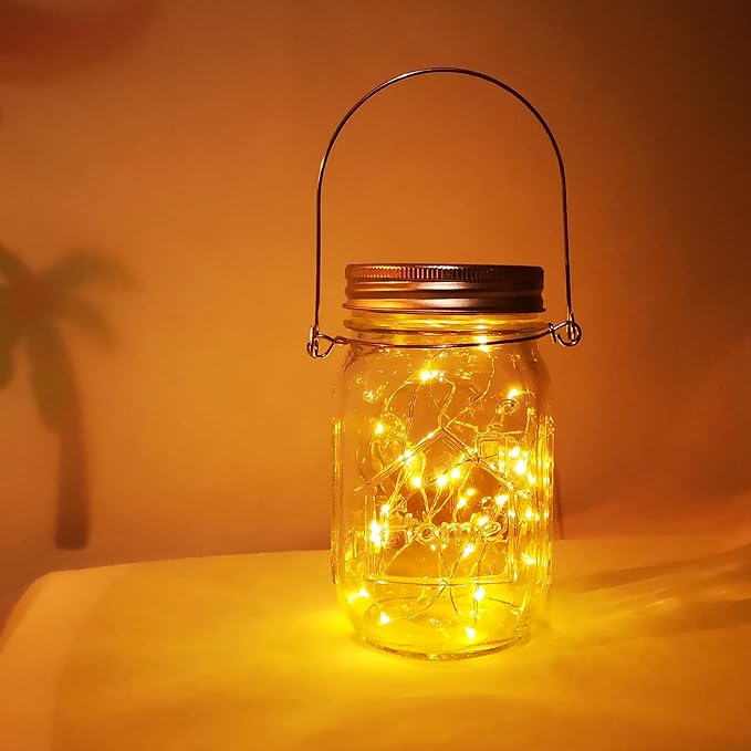Path Lights, 4-Pack Solar Mason Jar Lanterns with 30 LEDs