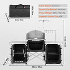 Camping Table, Folding Kitchen Cook Station with Windscreen, Black
