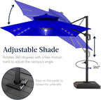 Best Choice Products 12x12ft LED Cantilever Patio Umbrella w/Base Included & 360° Rotation, Large Solar Offset Hanging Outdoor Sun Shade for Deck, Backyard Table w/Stand & Lights – Resort Blue