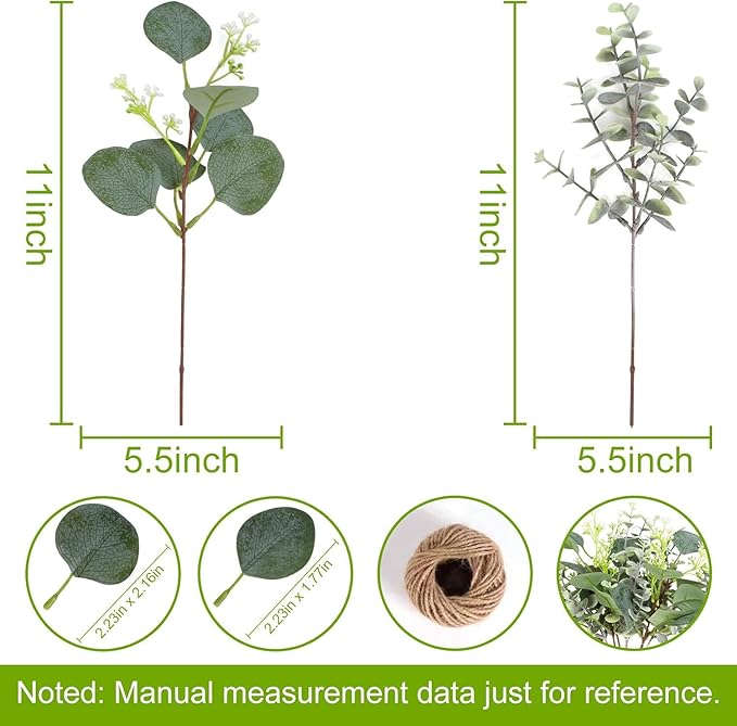 Artificial Eucalyptus Greenery Stems, 80 Pcs Green Mixed Leaves