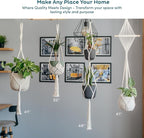 Nook Theory 4-Pack Macrame Plant Hangers with 8 Hooks - Hanging Planters for Indoor Plants, Boho Macrame Hangers Indoor Outdoor, Decorative Plant Hanger Indoor (Light Gray)