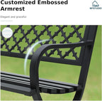 MFSTUDIO 50" Lucky Clover Outdoor Bench, Black Cast Iron Back with Waterproof E-Coating, Durable Patio Garden Bench Park Chair, Black
