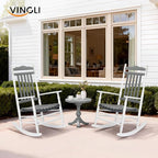VINGLI Wooden Rocking Chair, Outdoor Chair with 450 lbs Support, Relaxing Rocker with Solid Wood High Back Seat Reclining Seat for Deck, Garden, Backyard, Porch (White & Grey, 2PCS)