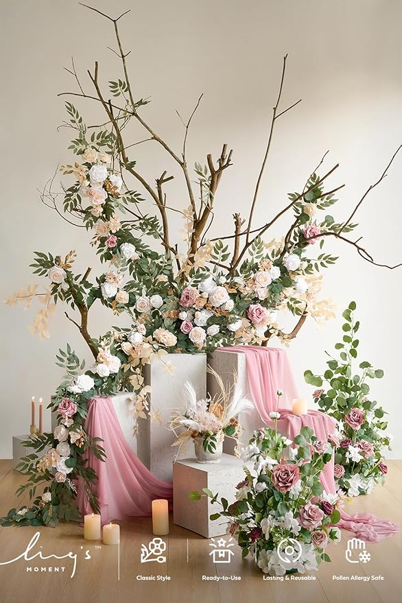 Artificial Flower Garland, 6 Ft Eucalyptus & Willow Leaf in White Beige