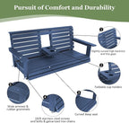 Poly Lumber 3-Seat Porch Swing, HIPS 5-Feet Bench Swing with Foldable Cup Holders,18/8 Stainless Steel Hardware, High Backrest and Deep Contoured Seat (Navy Blue, 5-feet)