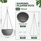 T4U Hanging Planters for Indoor Plants, 10 Inch Hanging Planter Outdoor 2 Pack, Hanging Basket with Drainage Holes, Hanging Plant Holder Indoor, Flower Pots, Plant Pots for Garden, Grey