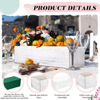 Dandat 2 Set Wood Boxes for Centerpieces 12x4 Inch Rectangle Wooden Planter Box Rustic Wooden Planters with Removable Plastic Liner Floral Foam Blocks for Christmas Wedding Home Garden Decor(White)