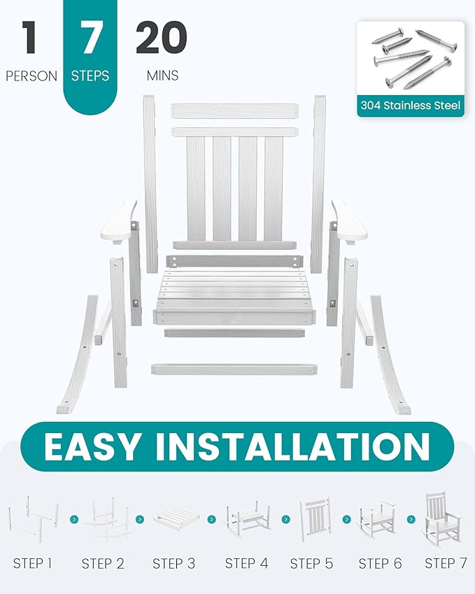 SERWALL HDPE Outdoor Rocking Chair Set of 8, Patio Rocking Chairs for Adults, All Weather Outdoor Rockers for Lawn, White