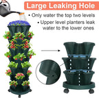 DUNCHATY Stackable Planter, Vertical Garden Planter with Wheels and Tools, Self Watering Strawberry Planter Indoor/Outdoor 7 Tier Herb Planter Pots for Growing Vegetables and Succulents,Pine Green