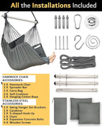 XXL Hammock Chair Hanging Rope Swing with 2 Cushions - Max 500lbs-Perfect for Patio, Porch, Bedroom, Backyard, Indoor or Outdoor - Includes Hanging Hardware Kits