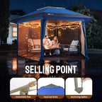 CROWN SHADES 12x12 Pop Up Gazebo with Mosquito Nettings, Patented Center Lock 6-Sided Portable Gazebo, 300D Silver-Coated Fabric UV Resistant, Pop Up Canopy Tent for Patio, Party, Blue&Light Grey