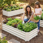 INNO STAGE 2Pcs Galvanized Raised Garden Bed Kit, 4x2x1FT Metal Raised Garden Beds for Vegetables, Rust-Resistant & Easy Assembly, Outdoor Raised Beds for Gardening, Flowers, Herbs (White)