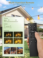 luckystyle 50FT Solar String Lights Outdoor Waterproof 2200K with Remote & USB Charging, 18+1 LED Shatterproof Bulbs, Dimmable & Timable, 3 Light Modes, Long Last for Garden,Patio, Backyard, Camping