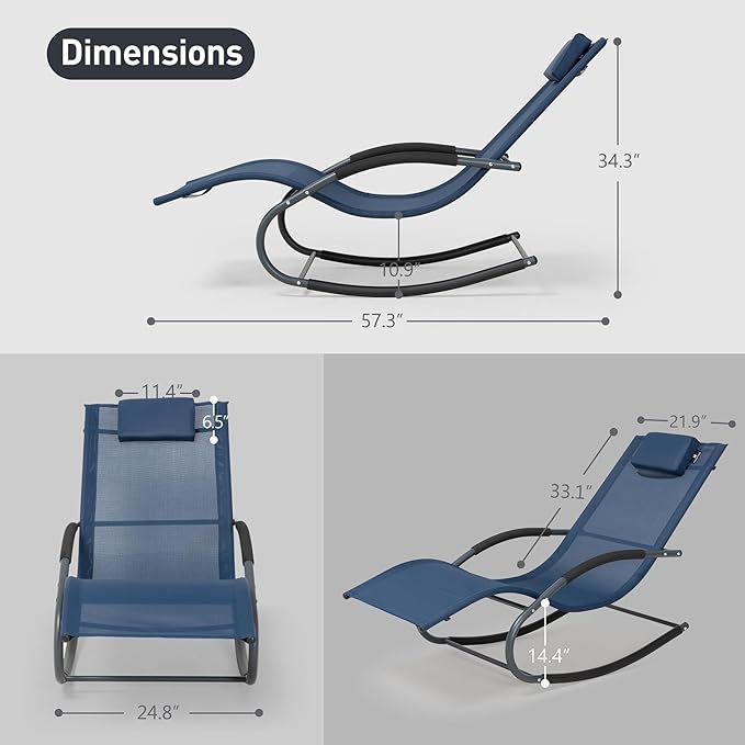 Outdoor Lounge Chair with Pillow, Pool Chaise Lounge Chair Set of 2, Navy Blue