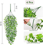 Waipfaru Artificial Hanging Four-leaf clover, 4pcs Fake Hanging Plants, Faux Ivy Pothos Vines Greenery for Wall Home Bedroom Living Room Aesthetic Kitchen Office Aesthetic Kitchen Indoor Outdoor Decor