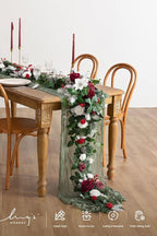 Artificial Eucalyptus Garland 6FT Red Table Runner with Willow Leaves