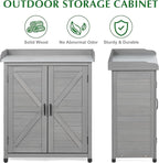Outdoor Storage Cabinet & Potting Bench Table with Metal Top, Wooden Patio Furniture, Garden Workstation (Classic Grey, 39x31.5x17in)