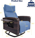 Outdoor Recliner Chair Set of 2, Wicker Patio Recliners with Adjustable Backrest and Extended Foot Rest, Reclining Patio Chairs with Flip Table & Removable Cushion Cover for Porch