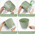 GARDIFE 2026 Upgraded Self Watering Plant Pots with Drainage Hole, 8/7/6.5/6/5.5/5/4 Inch Flower Planting Containers for House Plants, African Violet, Flowers, Cactus (Green, 8+7+6.5+6+5.5+5+4 inch)