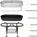 Raised Garden Bed with Legs and Heavy Duty Wheels, Self-Watering Planter Box, Easy-Install Foldable Stand, Galvanized Metal Elevated Wicking Bed with Liner for Indoor Outdoor Gardening