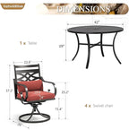 Sophia and William Swivel Outdoor Patio Dining Set for 4, Outdoor Table and Chairs, Removable Seat Cushions, Black 42" Round Patio Dining Table,Red