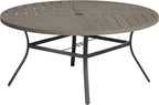 VICLLAX Round Patio Table with Adjustable Umbrella Hole for 8, All Weather Metal Outdoor Dining Table for Lawn Garden, 59.8" Outdoor Coffee Table, Grey Wood-Like Tabletop