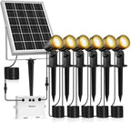 MEIHUA Solar Spot Lights Outdoor, 6 in 1 Solar Landscape Spotlights 2700K Warm White, 3 Lighting Modes & 3 Brightness, IP66 Waterproof Spotlights Outdoor Garden for Pathway Driveway Yard Tree