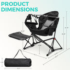 Ainfox Hammock Camping Chair with Footrest, Foldable Portable Rocking Chairs for Adults Outside Swinging Camp with Cup Holder Pillow for Outdoor Patio Poolside (Dark Black)