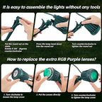 Spotlight Outdoor – 120V Plug-In, 6500K Cool White LED Landscape Lighting with RGB Purple 4 Color Lenses for Yard, Garden, Lawn & Tree Decor on Holidays&Everyday, IP67 Waterproof (1 Pack,Green)
