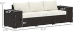 Outsunny 3 Seater Wicker Sofa with 2 Storage Side Tables and Thickened Cushions, Rattan Outdoor Patio Sofa with Wide Armrests, Wicker Outdoor Couch for Porch, Garden, Backyard, Cream White/Brown