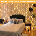 Indoor String Lights, 600 LED Warm White Curtain with Remote