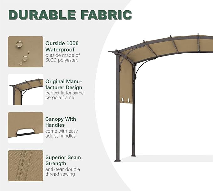 85''x 208'' Universal Doubleton Steel Pergola Replacement Cover for Pergola L-PG080PST, (Khaki)