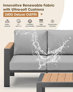 Aluminum Outdoor Patio Furniture 3 Seats, All-Weather Outdoor Patio Sofa with Washable Thick Cushion, Morden Patio Couch for Porch, Balcony, Deck, Yard, Gray