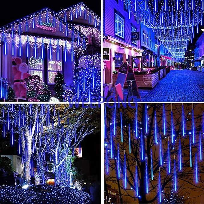 String Lights, 768 LED Blue Meteor Tubes, Waterproof for Outdoor Use