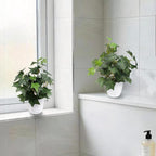 alyptus Fake English Ivy Plants in Pots Set of 2 – Realistic Artificial Ivy Greenery for Home Decor, Tabletop, Office, Shelf, Balcony or Bathroom - Green with White Pots
