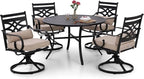 Sophia and William Swivel Patio Dining Set for 4, Outdoor Table and Chairs, Removable Seat Cushions, Black 42" Round Patio Dining Table